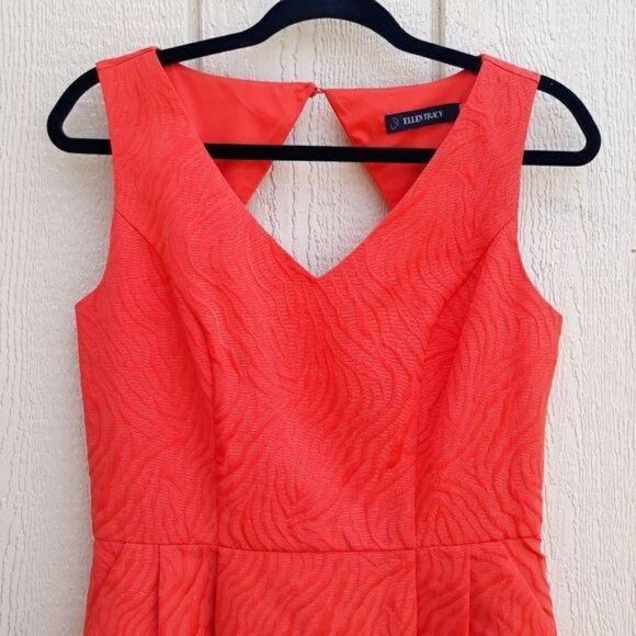 Ellen Tracy Sheath Dress V-neck Keyhole Cutouts Animal Textured Pockets Orange - Picture 4 of 12